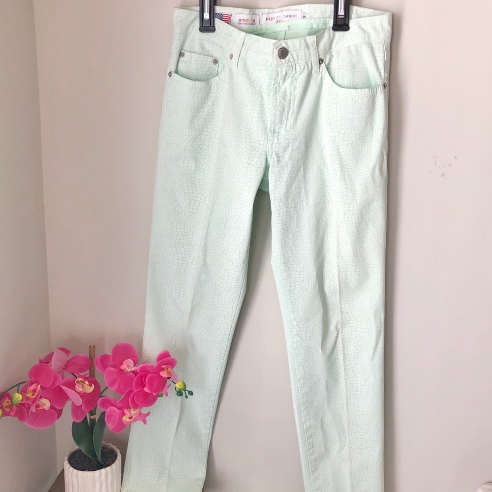 Boutique Fabrizio Gianni Green Slim Skinny Snakeskin Print Designer Jeans 2